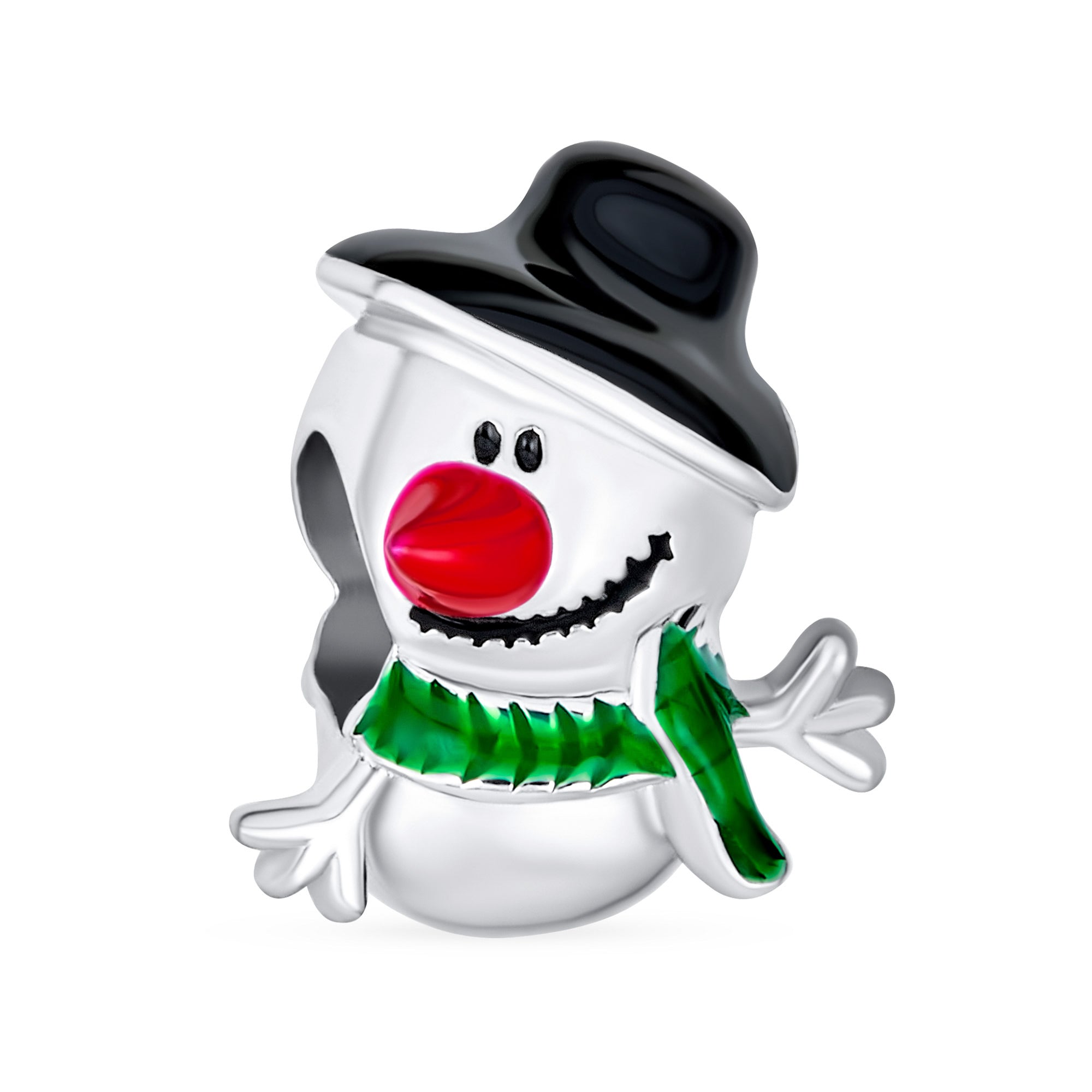 winter-black-hat-carrot-nose-snowman-pbx-pla-he-1406-s_01 Christmas Charm Bead Snowman with Black Hat & Carrot Nose for European Bracelet - Image 1