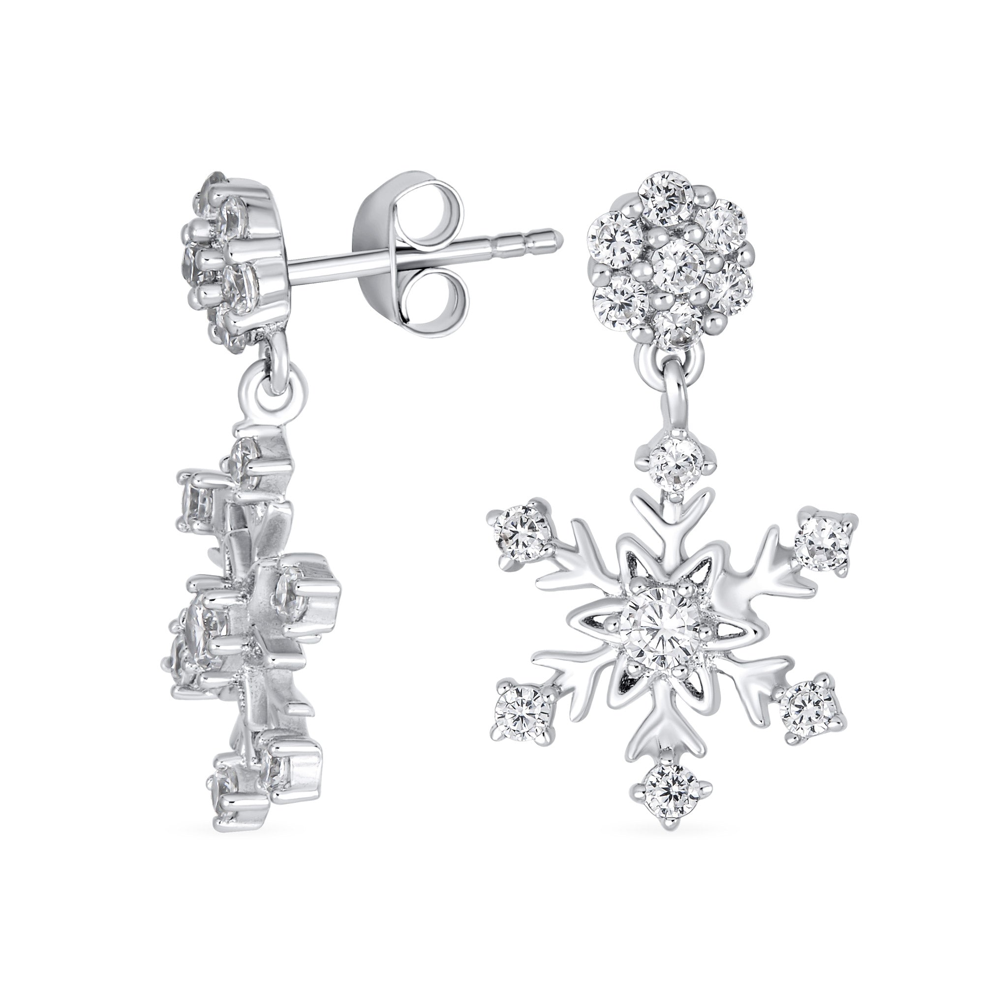 winter-holiday-cz-snowflake-dangle-earrings-hsh-hse09225-az_01 Winter Holiday CZ Snowflake Dangle Chandelier Earrings in Sterling Silver - Image 1