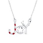 Winter Holiday Pendant Necklace Red Green Enamel Peppermint Candy Cane Star JOY - Image 2