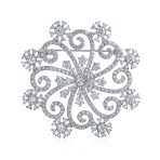 Large Winter Swirl CZ Snowflake Brooch Pin Silver Plated Brass for Holiday Party