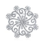 Large Winter Swirl CZ Snowflake Brooch Pin Silver Plated Brass for Holiday Party
