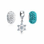 Blue White Crystal Christmas Charm Bead Snowflake Silver