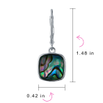 Geometric Iridescent Abalone Shell Square Teardrop Dangle Earrings Silver - Image 4