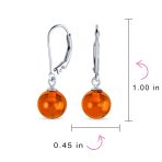 Simple Round Gemstone Lemon Yellow Amber Drop Ball Earrings Sterling Silver - Image 7