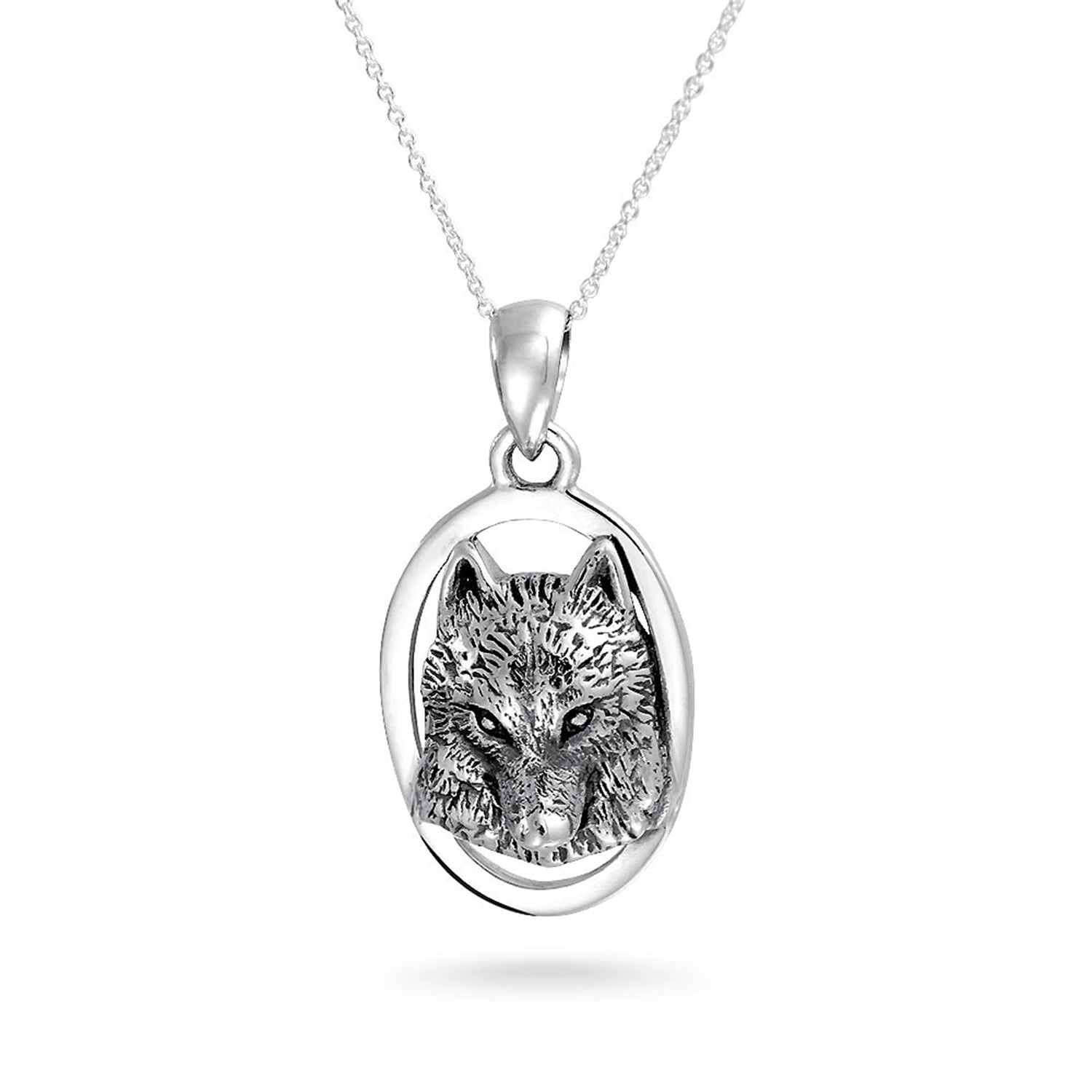 wolf-animal-pendant-silver-necklace_ps-tpd3989_1 Wolf Pendant Necklace Oval Animal Totem Amulet Of Strength Oxidized .925 Sterling Silver - Image 1