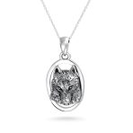 Set of 2 Werewolf Wicca Totem Moon Stars Oval Pendant Necklace Oxidized Silver - Image 3