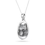 Wolf Pendant Necklace Oval Animal Totem Amulet Of Strength Oxidized .925 Sterling Silver - Image 2