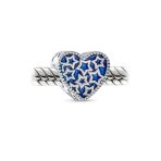Celestial Midnight Blue Stars Heart Charm Bead Sterling Silver Fits European Bracelet - Image 2