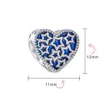 Celestial Midnight Blue Stars Heart Charm Bead Sterling Silver Fits European Bracelet - Image 3