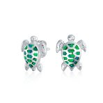Nautical Beach Vacation Opal Sea Turtle Stud Earrings Sterling Silver 13MM - Image 2