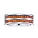 Titanium Wedding Band Ring Double Row Koa Wood Inlay and Silver Tone Comfort Fit - Image 2
