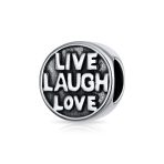 Set of 2 Live Laugh Love Mantra & Asian Laughing Buddha Charm Bead Silver - Image 2