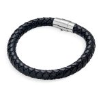 Unisex Black Woven Leather Cuff Bracelet with Stainless Barrel Clasp for Men - Image 2