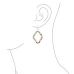 Wire Wrap Multi Color Natural Stone Diamond Shape Dangle Earrings Gold Plated - Image 4