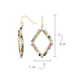 Wire Wrap Multi Color Natural Stone Diamond Shape Dangle Earrings Gold Plated - Image 5