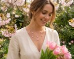 Fashion Enamel Flower Strand Necklace 14K Gold Plated 36 Inch Crystal Accents - Image 13