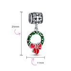 Green Wreath Christmas Charm Bead with Red Bow Enamel Silver for Bracelets - Image 4