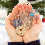 Large Winter Swirl CZ Snowflake Brooch Pin Silver Plated Brass for Holiday Party - Image 5