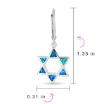 Created Blue Opal Judaica Star Of David Dangle Earrings Sterling Silver Leverback - Image 4