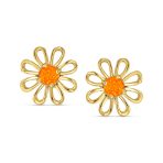 Created Fire Orange Opal Daisy Flower Stud Earrings 14K Gold Plated Sterling Silver - Image 2
