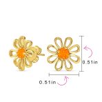 Created Fire Orange Opal Daisy Flower Stud Earrings 14K Gold Plated Sterling Silver - Image 4