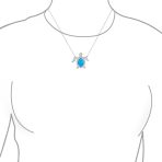 Sea Turtle Pendant Necklace Created Blue Opal Inlay Nautical .925 Sterling Silver - Image 3