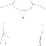 Nautical Blue Created Opal Inlay Turtle Pendant Necklace .925 Sterling Silver - Image 7