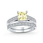 Classic 3CT Cubic Zirconia CZ Princess Cut Solitaire Engagement Ring Set Pave Band Sterling Silver - Image 2