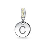 Initial Alphabet Bead Charm Yellow Crystal Accent Dangle for European Bracelet - Image 3