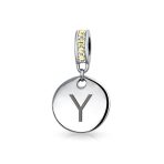 Initial Alphabet Bead Charm Yellow Crystal Accent Dangle for European Bracelet - Image 25