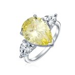 7CT Yellow CZ Cubic Zirconia Teardrop Engagement Statement Engagement Ring Side Stones Sterling Silver - Image 2