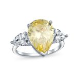 7CT Yellow CZ Cubic Zirconia Teardrop Engagement Statement Engagement Ring Side Stones Sterling Silver - Image 4