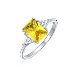 Past Present Future 3CT Pink Princess Cut CZ Engagement Ring Trillion Side Stones Sterling Silver - Image 3