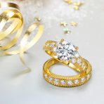 3CT Solitaire Side Stones Pave CZ Cubic Zirconia Engagement Ring Band Set Gold Plated Sterling Silver - Image 7