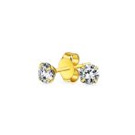 Set of 2 Tiny Lucky Elephant & Round CZ Stud Earrings 14K Yellow Gold Screw Back - Image 5