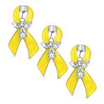 Set of 3 Ribbon Brooch Pins Crystal Accents Enamel Silver Plated - Image 2