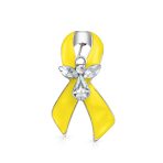 Set of 3 Ribbon Brooch Pins Crystal Accents Enamel Silver Plated - Image 5