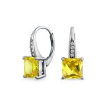 2CT Imitation Pink Tourmaline Solitaire Square CZ Drop Earrings Silver - Image 3
