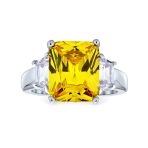Classic 8CT Pink CZ Emerald Cut Statement Engagement Ring .925 Sterling Silver Baguette Accent - Image 2