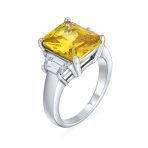 Classic 8CT Pink CZ Emerald Cut Statement Engagement Ring .925 Sterling Silver Baguette Accent - Image 4