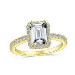 Art Deco Style 3CT Halo CZ Emerald Cut Engagement Ring .925 Sterling Silver - Image 2