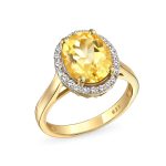 Classic Oval Gemstone Halo Statement Ring 3CT CZ Citrine, Zircon14K Gold Plated .925 Sterling Silver