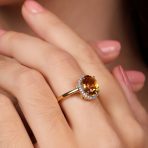 Classic Oval Gemstone Halo Statement Ring 3CT CZ Citrine, Zircon14K Gold Plated .925 Sterling Silver - Image 4