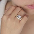 3CT Solitaire Side Stones Pave CZ Cubic Zirconia Engagement Ring Band Set Gold Plated Sterling Silver - Image 5