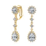 Crown Halo Cubic Zirconia CZ Teardrop Chandelier Clip On Earrings Non-Pierced - Image 5