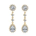 Crown Halo Cubic Zirconia CZ Teardrop Chandelier Clip On Earrings Non-Pierced - Image 10