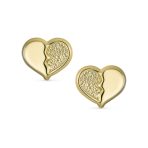 Minimalist 10K Yellow Gold Split Heart Stud Earrings with Secure Screw Back 8MM - Image 2