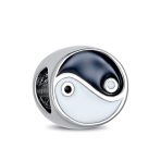Set of 2 Black White Yin Yang Yogi Gymnastics Yoga Pose Charm Bead Enamel Silver - Image 5