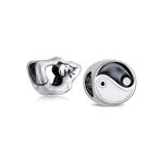 Set of 2 Black White Yin Yang Yogi Gymnastics Yoga Pose Charm Bead Enamel Silver