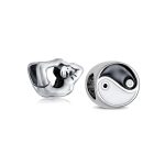 Set of 2 Black White Yin Yang Yogi Gymnastics Yoga Pose Charm Bead Enamel Silver